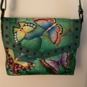 Colorful Butterfly Print Women's Bag Genuine Leather
